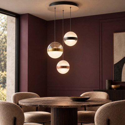 Ideal lux Galaxy Lampadario moderno rotondo con 3 diffusori pendenti a sfera Colore: Bianco