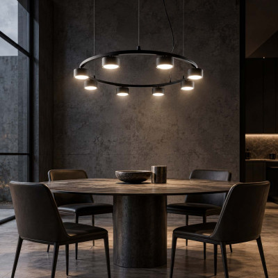Ideal lux Minor Lampadario moderno rotondo con 8 diffusori a faretto Colore: Nero