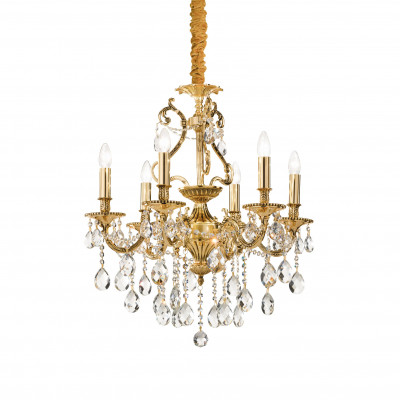 Ideal lux - Gioconda - Lampadario piccolo con struttura in metallo e pendagli in cristallo molato - Colore: Oro - 6 Lampadine - E14 - 40W - IP20 - SKU: 060507