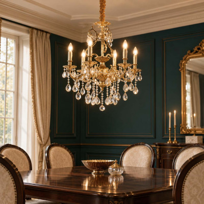 Ideal lux Gioconda Lampadario piccolo con struttura in metallo e pendagli in cristallo molato Colore: Oro