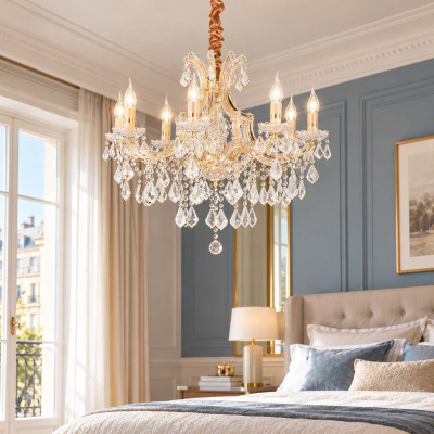 Ideal lux Napoleon Lampadario piccolo in metallo elementi decorativi in vetro soffiato e cristallo Colore: Oro