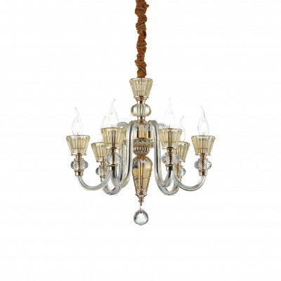 Ideal lux - Strauss - Lampadario piccolo in metallo finitura oro bracci in vetro soffiato e cristallo - Colore: Oro - 6 Lampadine E14 40W - IP20 - SKU: 140605