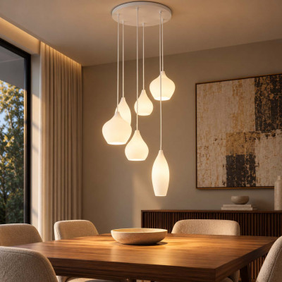 Ideal lux Soft Lampadario rotondo con corpo in metallo e 6 diffusori in vetro soffiato Colore: Bianco