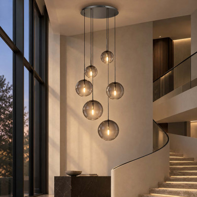 Ideal lux Equinoxe Lampadario rotondo moderno in metallo con 6 diffusori a boccia in vetro Colore: Grigio Fumè