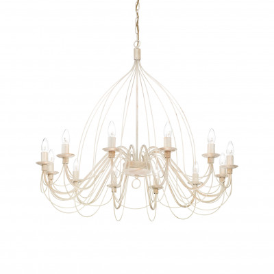 Ideal lux - Corte - Lampadario rustico grande con struttura in metallo antichizzato e 12 diffusori - Colore: Bianco - 12 Lampadine - E14 - 40W - IP20 - SKU: 097664