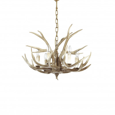 Ideal lux - Chalet - Lampadario rustico in metallo con elementi decorativi in resina - Colore: Beige - 6 Lampadine E14 40W - IP20 - SKU: 115498