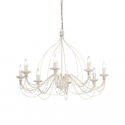 Ideal lux - Corte - Lampadario rustico medio con struttura in metallo antichizzato e 8 diffusori - Colore: Bianco - 8 Lampadine - E14 - 40W - IP20 - SKU: 005898