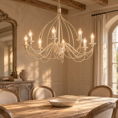 Ideal lux Corte Lampadario rustico medio con struttura in metallo antichizzato e 8 diffusori Colore: Bianco