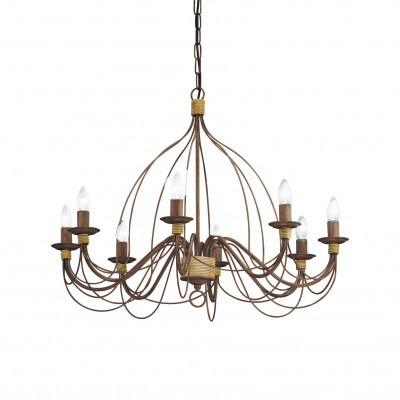 Ideal lux - Corte - Lampadario rustico medio con struttura in metallo antichizzato e 8 diffusori - Colore: Ruggine - 8 Lampadine - E14 - 40W - IP20 - SKU: 057194