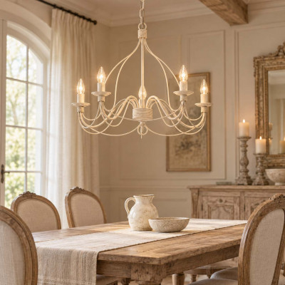 Ideal lux Corte Lampadario rustico piccolo con struttura in metallo antichizzato e 5 diffusori Colore: Bianco