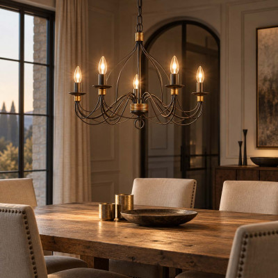 Ideal lux Corte Lampadario rustico piccolo con struttura in metallo antichizzato e 5 diffusori Colore: Ruggine