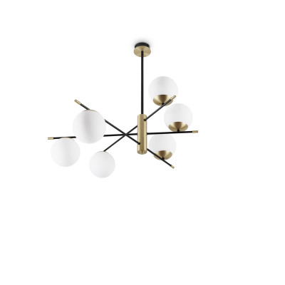 Ideal lux - Gourmet - Lampda da soffitto in metallo con 6 diffusori in vetro incamiciato - Colore: Nero - 6 Lampadine E14 28W - IP20 - SKU: 289496