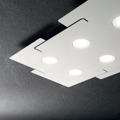 Ideal lux - Totem - Plafoniera a led rettangolare in metallo con 6 diffusori in plicorbonato - Colore: Bianco - 6 Lampadine GX53 15W - IP20 - SKU: 215785