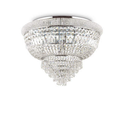 Ideal lux - Dubai - Plafoniera grande in metallo e dettagli decorativi in cristallo - Colore: Cromato - 24 Lampadine - E14 - 28W - IP20 - SKU: 243566