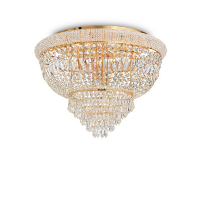 Ideal lux - Dubai - Plafoniera grande in metallo e dettagli decorativi in cristallo - Colore: Ottone - 24 Lampadine - E14 - 28W - IP20 - SKU: 243498