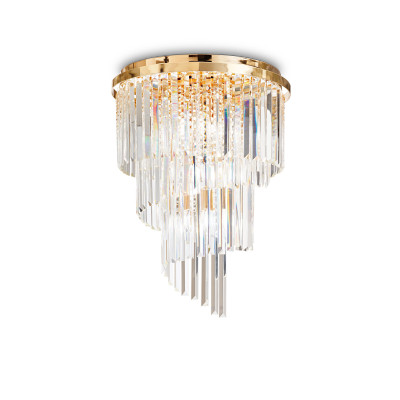 Ideal lux - Carlton - Plafoniera grande in metallo rotonda con dettagli decorativi in cristallo - Colore: Oro - 12 Lampadine - E14 - 40W - IP20 - SKU: 213507