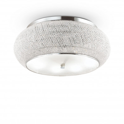 Ideal lux - Pashà - Plafoniera grande struttura in metallo e diffusore in perle di cristallo - Colore: Cromato - 14 Lampadine - E14 - 40W - IP20 - SKU: 164991
