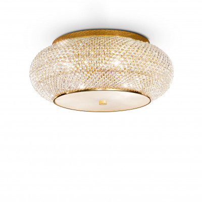 Ideal lux - Pashà - Plafoniera grande struttura in metallo e diffusore in perle di cristallo - Colore: Oro - 14 Lampadine - E14 - 40W - IP20 - SKU: 165004
