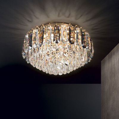 Ideal lux - Magnolia - Plafoniera in metallo finitura oro e decorazioni in cristallo - Colore: Oro - 7 Lampadine G9 15W - IP20 - SKU: 241296