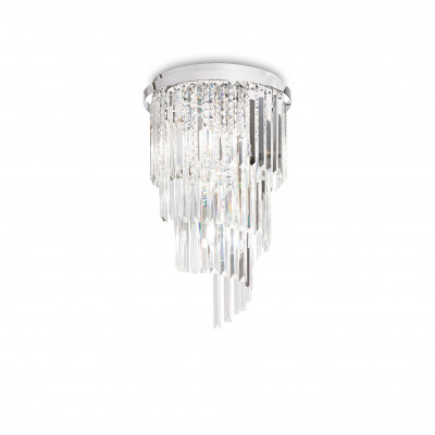 Ideal lux - Carlton - Plafoniera in metallo rotonda con dettagli decorativi in cristallo - Colore: Cromato - 8 Lampadine E14 40W - IP20 - SKU: 168920