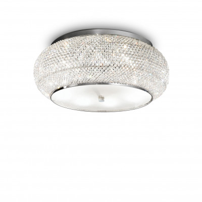 Ideal lux - Pashà - Plafoniera media struttura in metallo e diffusore in perle di cristallo - Colore: Cromato - 10 Lampadine - E14 - 40W - IP20 - SKU: 100746