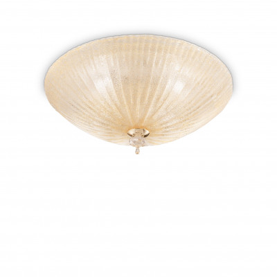 Ideal lux - Shell - Plafoniera media struttura in metallo e diffusore in vetro rotondo - Colore: Ambra - 4 Lampadine - E27 - 60W - IP20 - SKU: 140186