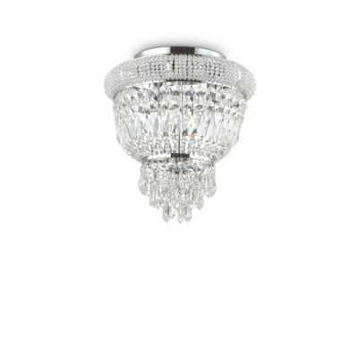 Ideal lux - Dubai - Plafoniera piccola in metallo e dettagli decorativi in cristallo - Colore: Cromato - 3 Lampadine - E14 - 28W - IP20 - SKU: 207162