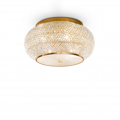 Ideal lux - Pashà - Plafoniera piccola struttura in metallo e diffusore in perle di cristallo - Colore: Oro - 6 Lampadine - E14 - 40W - IP20 - SKU: 100807