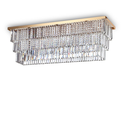 Ideal lux - Martinez - Plafoniera struttura in metallo rettangolare e dettagli decorativi in cristallo - Colore: Oro - 8 Lampadine - E14 - 40W - IP20 - SKU: 213569