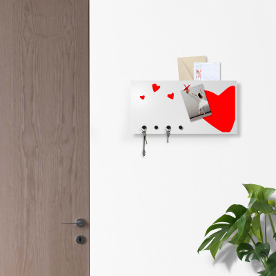 Design Object - Portachiavi da parete con lavagna magnetica e portadocumenti "HEART" - SKU: IT302