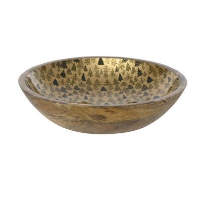  Kaemingk - Ciotola rotonda grande in legno smaltato con decori natalizi - Colore: Oro - SKU: 537405/GRANDE 