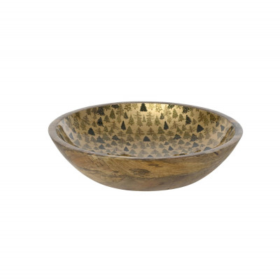  Kaemingk - Ciotola rotonda piccola in legno smaltato con decori natalizi - Colore: Oro - SKU: 537405/PICCOLO 