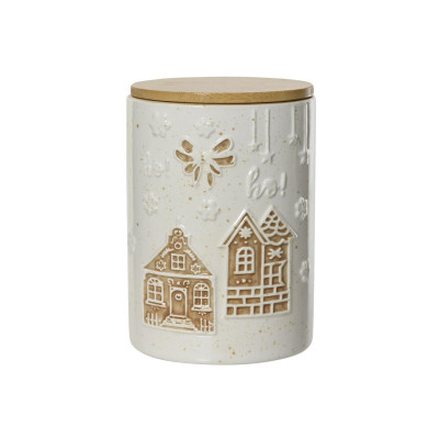  Kaemingk - Contenitore in dolomite con coperchio con decori natalizi - Colore: Panna - SKU: 463366 