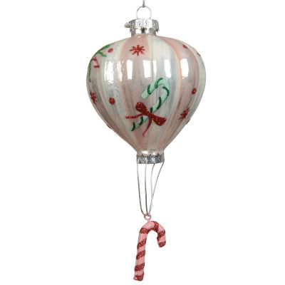 Kaemingk Decorazione albero di natale mongolfiera in vetro con bastoncino Colore: Grigio