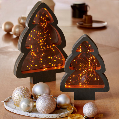  Kaemingk - Decorazione LED albero in legno compensato - Colore: Nero/Arancione - SKU: 487130 
