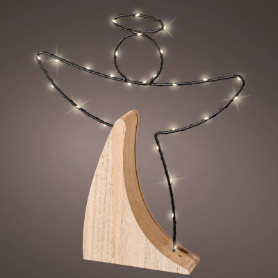  Kaemingk - Decorazione LED angelo in legno compensato - Colore: Nero/Bianco - SKU: 487116 