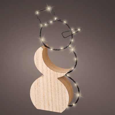  Kaemingk - Decorazione LED pupazzo di neve in legno - Colore: Nero/Bianco - SKU: 487118 