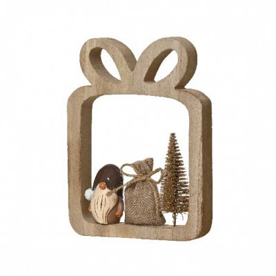  Kaemingk - Decorazione per albero di natale gnomo con regalo in legno - Colore: Marrone Chiaro - SKU: 537679/REGALO 