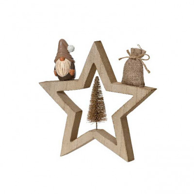  Kaemingk - Decorazione per albero di natale gnomo con stella in legno - Colore: Marrone Chiaro - SKU: 537679/STELLA 