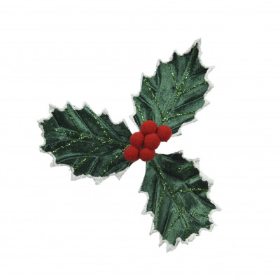  Kaemingk - Decorazione per albero di natale pungitopo in velluto - Colore: Verde - SKU: 708726/VERDE 