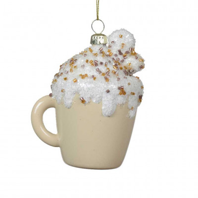  Kaemingk - Decorazione per albero di natale tazza con cappuccino - Colore: Panna - SKU: 027539/CHIARO 