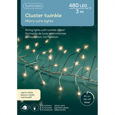  Kaemingk - Luci per albero di natale 480 LED con cavo argento - Colore: Argento/Bianco - SKU: 496725 