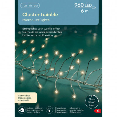  Kaemingk - Luci per albero di natale 960 LED con cavo argento - Colore: Argento/Bianco - SKU: 496733 