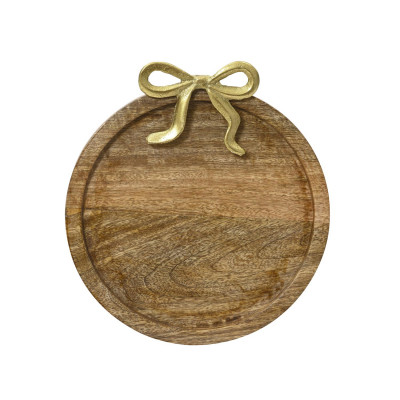  Kaemingk - Piatto piccolo in legno con fiocco a tema natalizio - Colore: Legno Naturale - SKU: 729437 