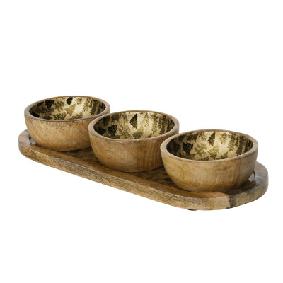  Kaemingk - Set di ciotole in legno smaltato con base ovale - Colore: Oro - SKU: 537406 