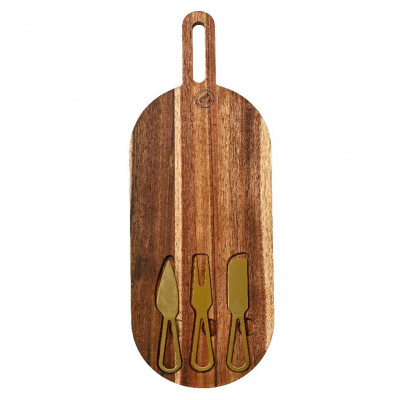  Kaemingk - Tagliere in legno di acacia con coltelli per formaggi a tema natalizio - Colore: Legno - SKU: 708404 