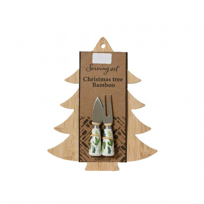  Kaemingk - Tagliere in legno per formaggi a forma di albero di natale con coltellini - Colore: Legno - SKU: 708393/ALBERO 