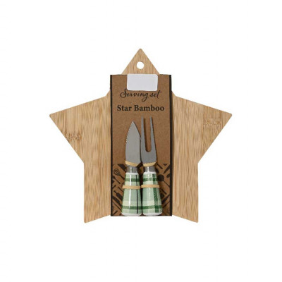  Kaemingk - Tagliere in legno per formaggi a forma di stella di natale con coltellini - Colore: Legno - SKU: 708393/STELLA 