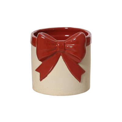  Kaemingk - Vaso fioriera grande in dolomite con fiocco - Colore: Rosso - SKU: 635081-G/ROSSO 
