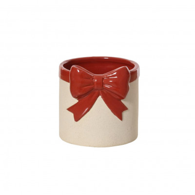  Kaemingk - Vaso fioriera piccola in dolomite con fiocco - Colore: Rosso - SKU: 635081-P/ROSSO 